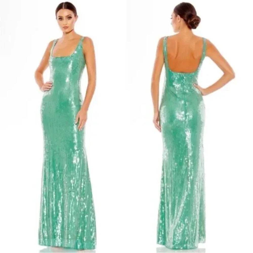 Mac Duggal Green Sequin Backless Gown